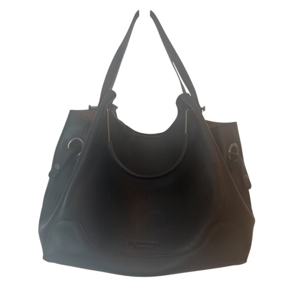 Sondra Roberts Squared Black Vegan pebbled Leather handbag satchel - Picture 2 of 12